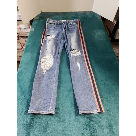 Mcguire Jeans Size 28 Womens Blue Stretch Pants Striped Mid Rise Straight - Picture 1 of 12